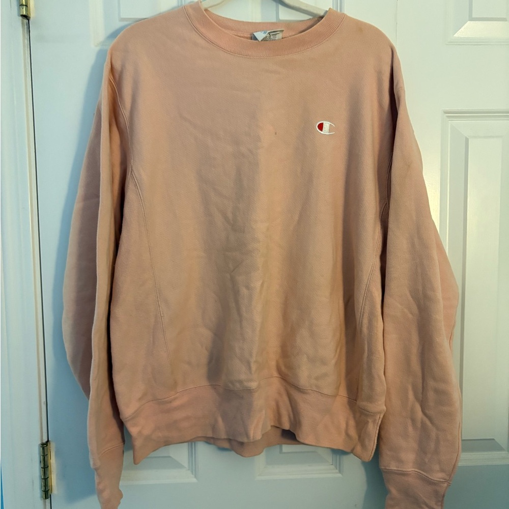 Champion Pink Crewneck Sweater Soft Cotton Ribbed